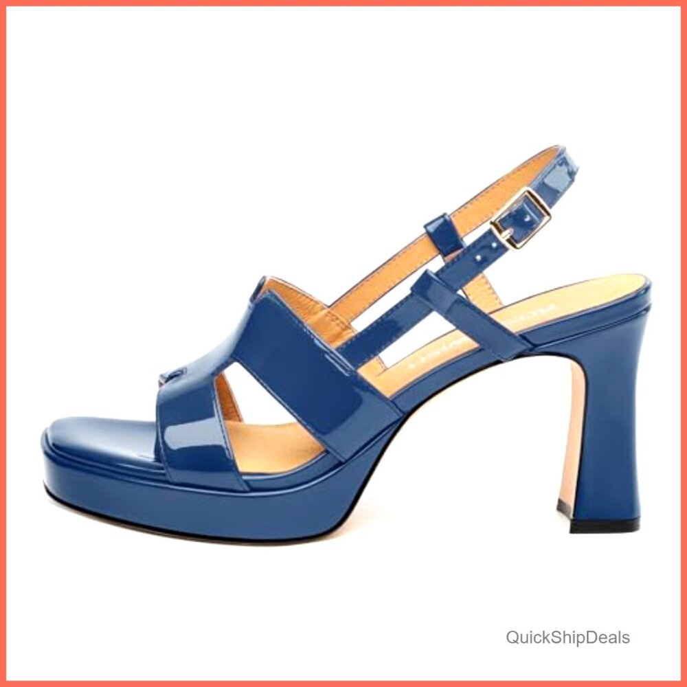 Chunky Block Platform High Heels Square Open Toe … - image 4